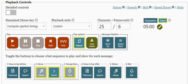 Screenshot of ICR settings for 5 minutes of word training, repeating 3 times