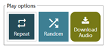 Screenshot of the three play optons buttons: Repeat, Random, and Save Audio