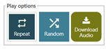 Screenshot of the three play optons buttons: Repeat, Random, and Save Audio