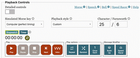 Screenshot from Morse Code Trainer showing the settings described above